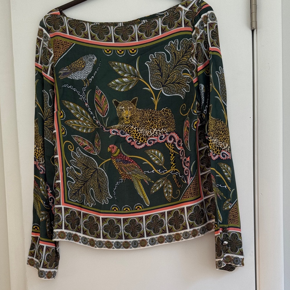 J. Crew Green Animal Print Blouse
